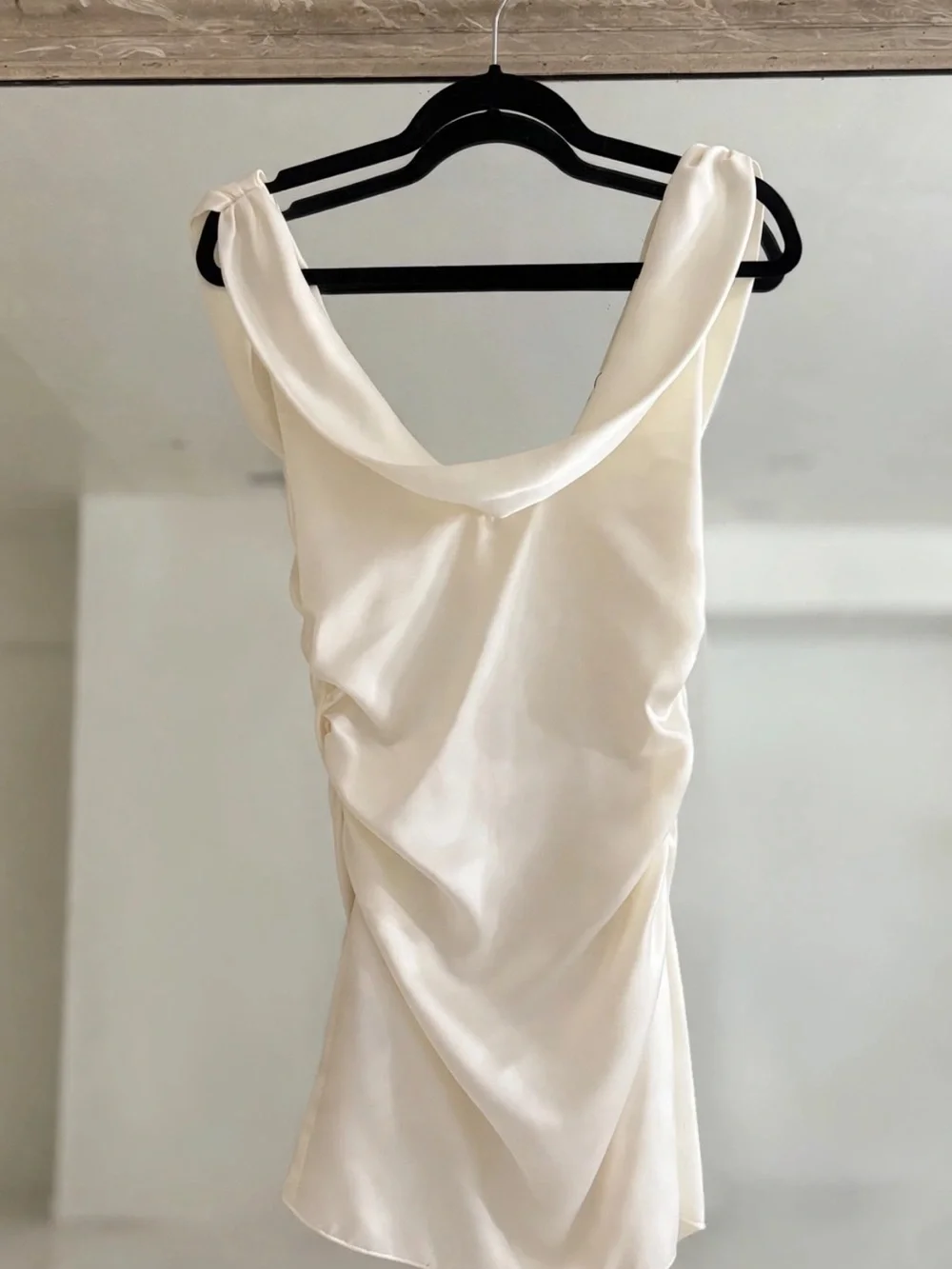 Zara Ivory Satin Draped Strapless Mini Dress